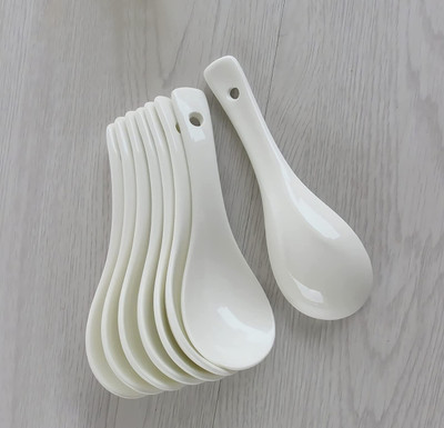 MDNSHO CERAMIC SOUP SPOON TABLEWARES KITCHEN SPOON (White) - 13 Cm Ceramic Soup Spoon Set(Pack of 6)