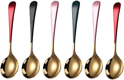 HomeHunt NEW25_SteelSpoon_D1G_6PCS Stainless Steel Dessert Spoon, Table Spoon, Tea Spoon, Ice Tea Spoon(Pack of 1)