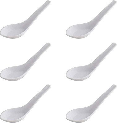 SMILERY Melamine Soup Spoon White, Glossy (13.5cm) Disposable Melamine Soup Spoon Set(Pack of 6)