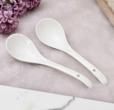 TDMM Ceramic Large Serving Spoon Ladle Set Microwave Oven Dishwasher Disposable Melamine Serving Spoon Set(Pack of 2)