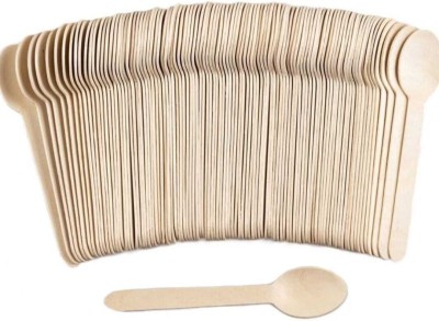 SBD Disposable MEDIUM size 150mm Wooden Spoon Set (Pack of 100) Disposable Wooden Ice-cream Spoon, Cream Spoon, Salad Spoon, Sugar Spoon, Table Spoon Set(Pack of 100)