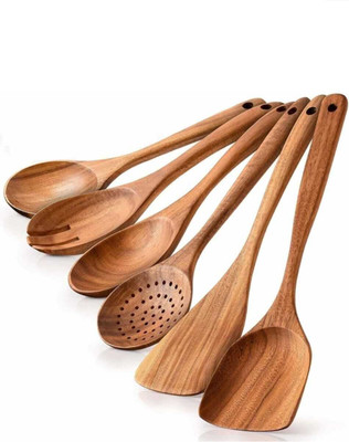 Green Wood are Premium Cooking Spoon/Serving Spoon Set of 6/ High Quality Wooden Olive Spoon, Serving Spoon, Table Spoon, Dessert Spoon, Cream Spoon, Soup Spoon Set(Pack of 6)