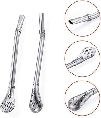 KASHTGO 2 in 1 straw with spoon Stainless Steel Soup Spoon Set(Pack of 2)