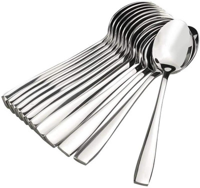 MJ TRADE Stainless Steel, Steel, Silver Plated, Silver Table Spoon, Sugar Spoon, Serving Spoon Set(Pack of 12)