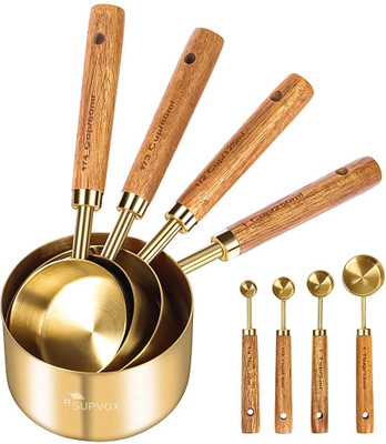 SUPVOX Measuring Cups and Spoons Set of 8, Stainless Steel Measuring Cups and Spoons Stainless Steel Soup Spoon Set(Pack of 8)