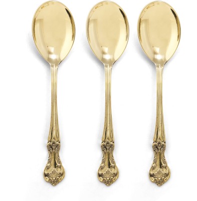 Brass Globe BRASS GLOBE BRASS SERVING SPOON | SET OF 3 | HANDCRAFTED | BRASS CUTLERY | Brass Serving Spoon Set(Pack of 3)