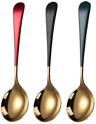 Primetan Golden Round Head Spoons Stainless Steel Tablespoon, Pack of 3 Stainless Steel Table Spoon, Dessert Spoon, Soup Spoon, Coffee Spoon Set(Pack of 3)