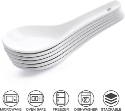 Namaste Kitchen white ceramic soup spoons Ceramic Soup Spoon Set(Pack of 6)