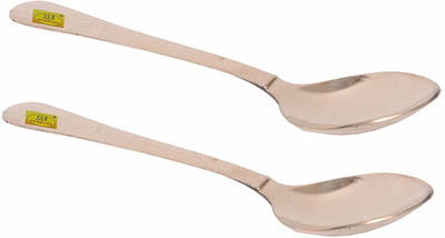 Shivshakti Arts Handmade Pure Brass Spoon Hammered Designed Dinnerware Purpose Length-18 cm Each:Set of 2 Brass Serving Spoon Set(Pack of 2)