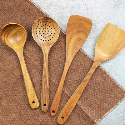 ASenterprises Wooden Serving Spoon, Table Spoon Set(Pack of 4)