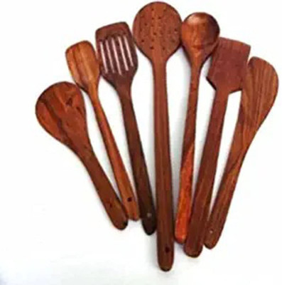 ASenterprises 02 Wooden Serving Spoon, Table Spoon, Soup Spoon Set(Pack of 7)