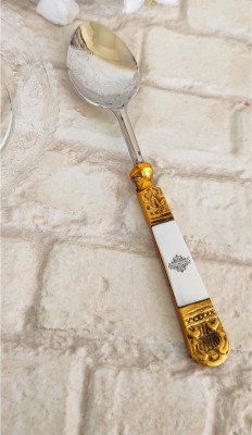 IndianArtVilla Brass Spoon With Antique Embossed Design, Length:- 8 Inch Disposable Brass Table Spoon(Pack of 1)