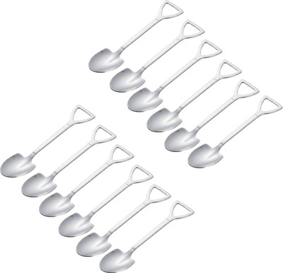 Dapno Silver Spade Triangle Shape Spoon For Desserts,Beverages,Snacks & Fruits Stainless Steel Coffee Spoon, Dessert Spoon, Ice-cream Spoon, Salad Spoon, Sugar Spoon, Tea Spoon Set(Pack of 12)
