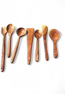 MO ART WOODEN SPOON SET 7 PS Wooden Coffee Spoon, Soup Spoon, Table Spoon, Serving Spoon, Cream Spoon, Salad Spoon Set(Pack of 7)