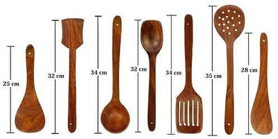 ASenterprises Wooden Serving Spoon, Table Spoon, Measuring Spoon Set(Pack of 7)