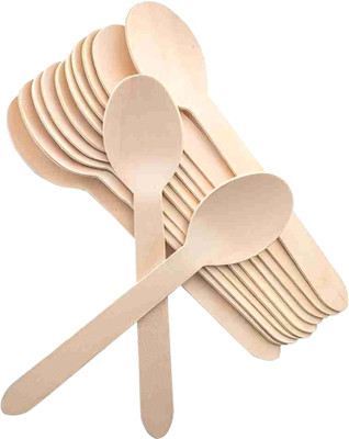 Raizada Global Eco-Friendly Birchwood Spoons 140mm For All Events Disposable Wooden Table Spoon Set(Pack of 100)