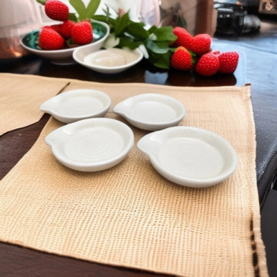 RAFOLEEN Ceramic White Color Solid Print Spoon Rest Disposable Ceramic Serving Spoon Set(Pack of 4)