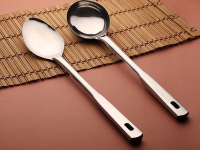 LSARI Stainless Steel Deep Ladle/Milk Ladle/Karchi & Basting/Serving Spoon Stainless Steel Serving Spoon Set(Pack of 2)
