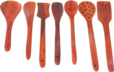 Shivshakti Arts Wooden Serving and Cooking Spoons ,Kitchen Utensil Set of 7 Wooden Serving Spoon Set(Pack of 7)