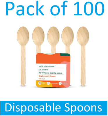 Sauran Disposable Wooden Table Spoon Set(Pack of 100)
