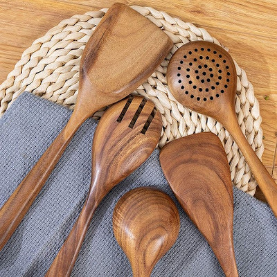 natureCrafts NDS5 Wooden Dessert Spoon, Table Spoon, Soup Spoon, Cream Spoon Set(Pack of 5)
