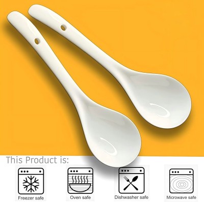 DHANSAL Ceramic Large Serving Spoon Ladle Set Microwave Oven Dishwasher Disposable Melamine Serving Spoon Set(Pack of 2)