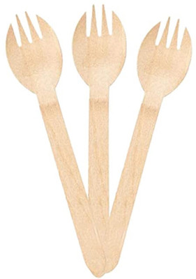 KRUM Wooden Spork 2 In 1 (Spoon + Fork) Mini Wooden Cutlery Disposable Wooden Ice-cream Spoon, Dessert Spoon Set(Pack of 100) KRUM Wooden Spork 2 In 1 (Spoon + Fork) Mini Wooden Cutlery Disposable Wooden Ice-cream Spoon, Dessert Spoon Set(Pack of 100)