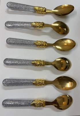 Namo Enterprises Luxury Spoon Set | 6-Piece Stainless Steel Dessert Spoons | Elegant Cutlery Stainless Steel Dessert Spoon, Sugar Spoon, Ice-cream Spoon Set(Pack of 6)