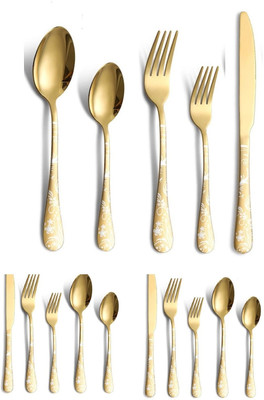 openZest Gold Mirror Polished Stainless Steel Flatware Cutlery Set of 3(15Pcs) Stainless Steel Table Spoon Set(Pack of 5)