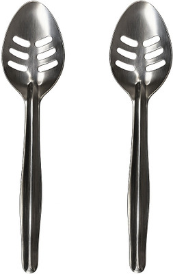 Dynore Stainless Steel 2 Pcs Small Slotted/Plating Pickle/Aachar Spoon Stainless Steel Salad Spoon Set(Pack of 2)