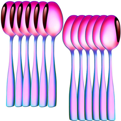 OICIA a1_Rainbow Dinner Spoon, Soup Spoon, Cereal Spoon, Salad Spoon Stainless Steel Soup Spoon Set(Pack of 12)