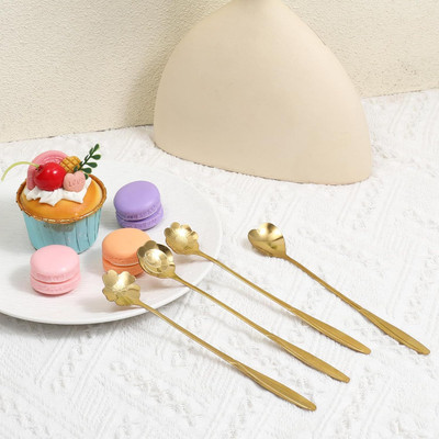 GEUTIERL Stylish Gold Long Handle Flower Spoon Brass Table Spoon(Pack of 1)