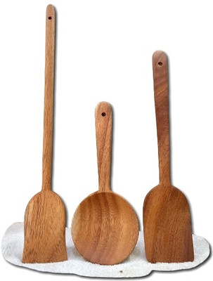 LEEM Neem Wood Cooking Spatula Regular Wooden Serving Spoon Set(Pack of 3)