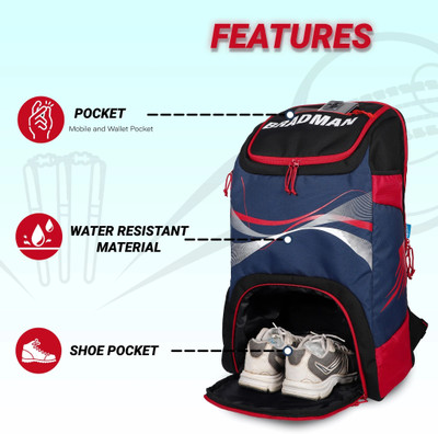 WHACKK Bradman Adult & Youth Cricket Kit/Fits 14.7-inch Leg Pad(Red, Kit Bag)