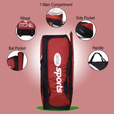 GENE BAGS Cricket Hand Duffle Kit Bag|Sports Kit with Bat Pocket| Duffle Cricket Kit(Red, Kit Bag)