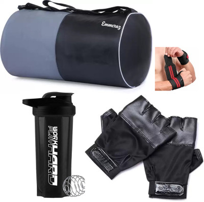 EMMCRAZ black&grey gym bag with gallon bottle with wrist band and gym gloves Fitness Kit(Dry Bag)