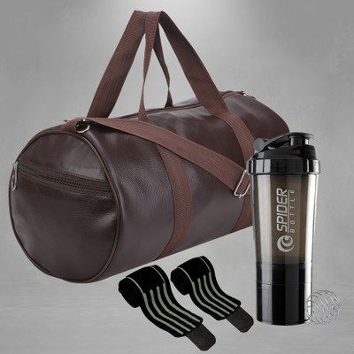 HouseOfCommon Gym Duffel Bag & Gym Shaker Bottle With Wrist Band for Gym Workout Men & Women.(Brown, Messenger Bag)