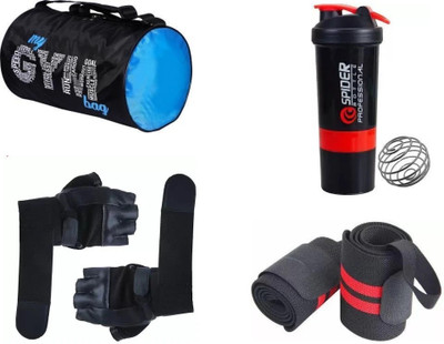 EMMCRAZ sport bag for gym with spider bottle with gym gloves and wrist support fitness kit(Kit Bag)