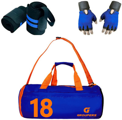 GROUPERS Gym Polyester Bag with Gloves & Wrist Band Support/Gym Bags(Blue, Rucksack)