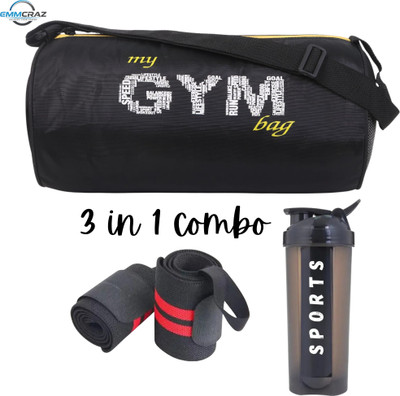 EMMCRAZ Combo Wrist Band With Gym Bag & 700ML Gym Shaker PACKOF3) (Black, Kit Bag)(Black, Kit Bag)