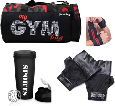 EMMCRAZ my red gym bag with spider bottle with wrist support & gym gloves Home Gym Kit(Multicolor, Dry Bag)