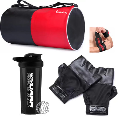 EMMCRAZ black&red gym bag with gallon bottle with wrist band and gym gloves Fitness Kit(Dry Bag)