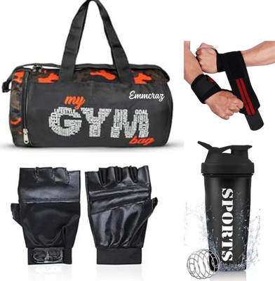 EMMCRAZ Multicolr gym bag with spider protein shaker with gym gloves and wrist support(Multicolor, Kit Bag)
