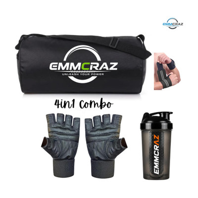 EMMCRAZ BLACK GYM BAG WITH PREMIUM SHAKER BOTTLE ,GLOVES AND WRIST SUPPORT(Black, Dry Bag)