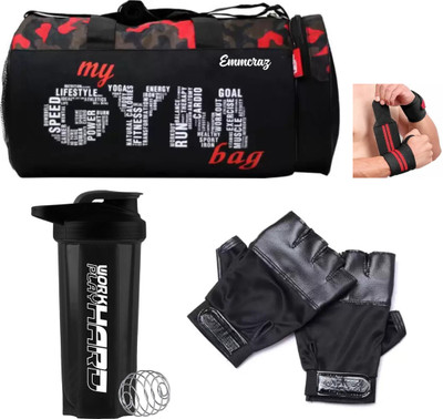 EMMCRAZ my red gym bag with gallon bottle with wrist band and gym gloves Home Fitness Kit(Red, Dry Bag)