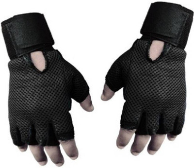 RKSON GGGONEX Leahter and netted half finger NEWFOR RIDERo Riding Gloves(Black)