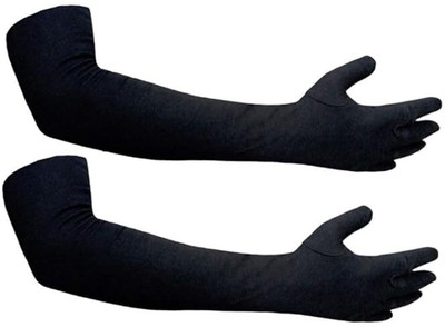 Amalya Sun protection cotton arm sleeve Unisex summer, Winter arm protective Sports2 Driving Gloves(Black)