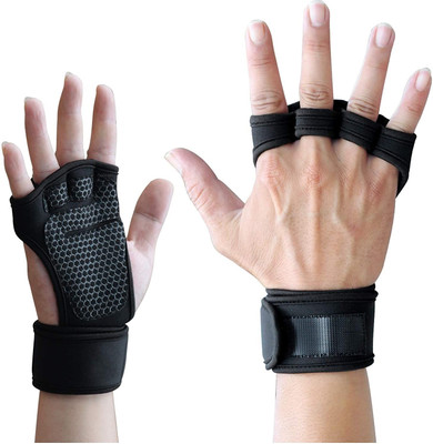 GOCART Breathable Wrist Support Grip Palm Protective Gym Training Fitness Gloves Gym & Fitness Gloves(Black)