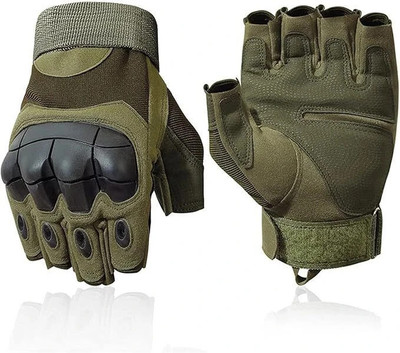 Shopeleven Rubber Knuckle Punch | Non-Slip Half Finger With Firm Padding Motorcycle Gloves Cycling Gloves(Green)