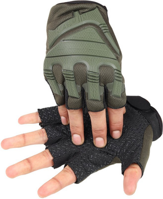 Caronix Bike Riding Half Gloves Riding Gloves(Green,Black)